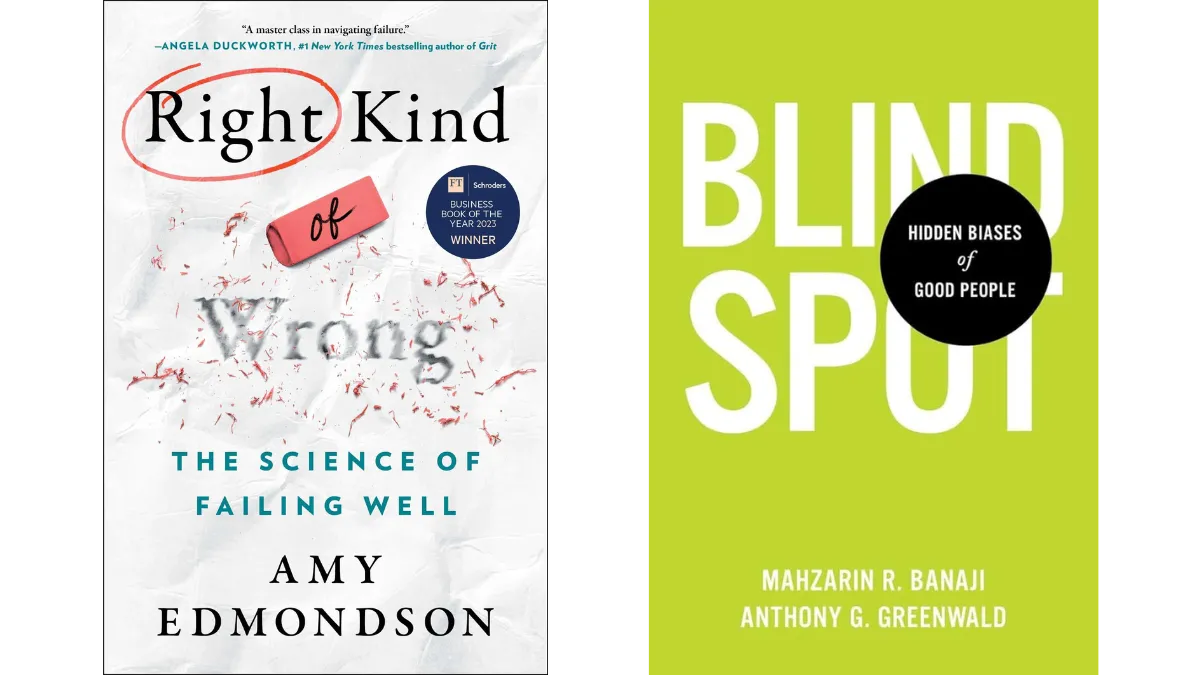 Image of book covers for Right Kind of Wrong and Blind Spot.