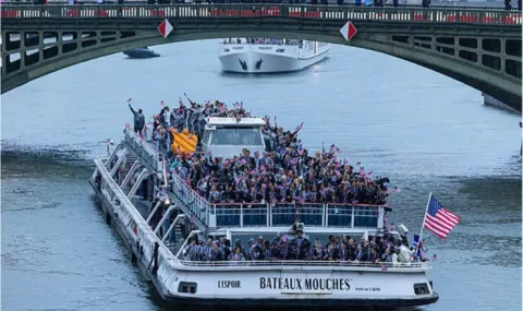 Cruise boat on the River Seine in Paris with American Olympians on board.