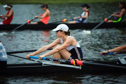 Kristen Faulkner rowing as an undergraduate at Harvard. 